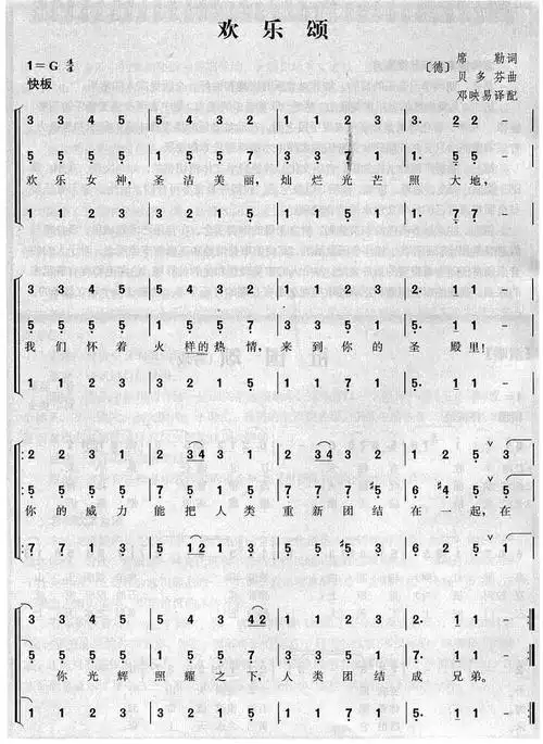 《欢乐颂》歌曲简谱简介曲目:《欢乐颂》作词:艾伯特.
