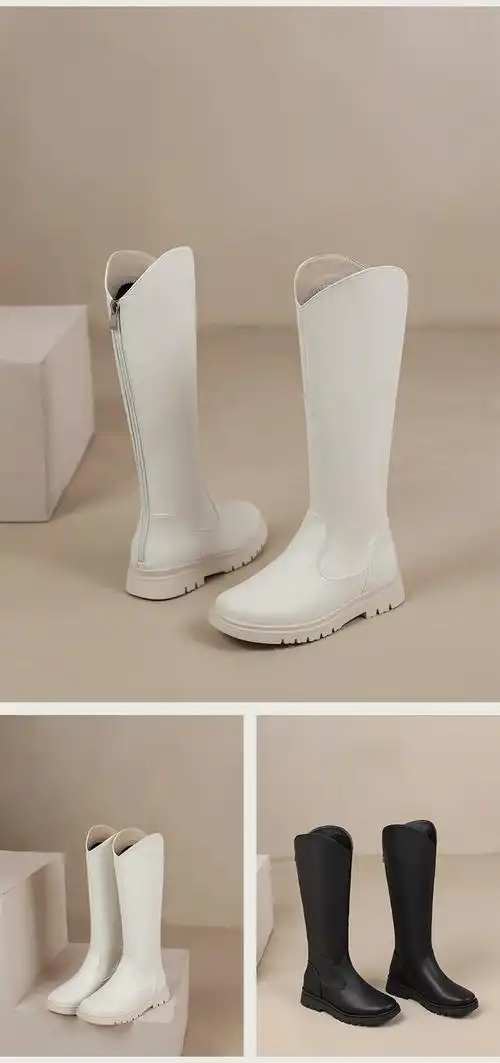 儿童靴子女孩冬季长筒女童高筒童靴加绒秋冬长靴宝宝皮靴公主 白色 38