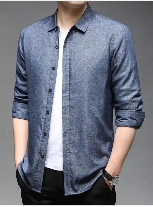 花花公子冬装新款保暖衬衫男长袖休闲可脱卸色织布内胆常规衬衣服轻奢