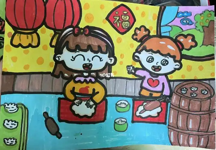 主题画  #儿童主题画  #包饺子  #简笔画