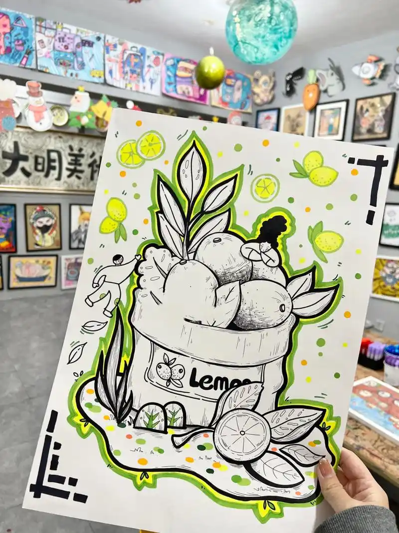 原创|儿童创意线描|一筐柠檬🍋 原创线描 临摹请艾特 适合7-13岁
