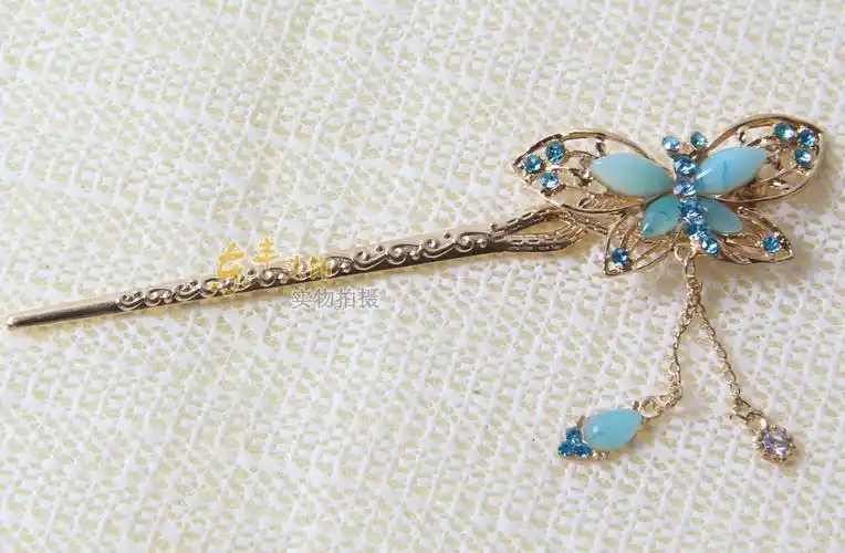 韩国蝴蝶民族风古典复古流苏步摇水钻发簪簪子五彩超低价批发