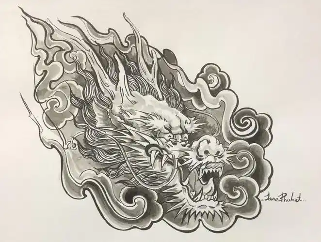 中式老传统龙纹身手稿 (5)