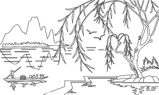 小木船简笔画图片大全河边垂柳怎么画河边垂柳简笔画步骤图秋天风景简