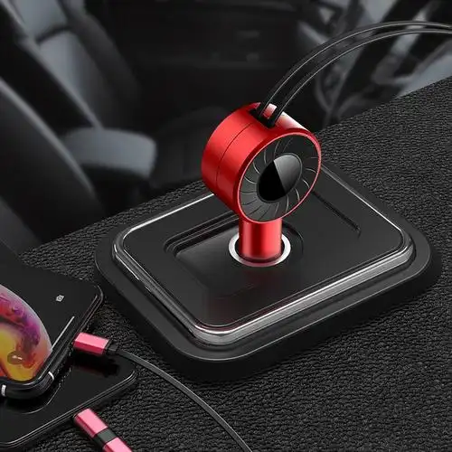 汽车用手机车载快速充电器自带伸缩线qc30快充一拖三转换头闪充三合一