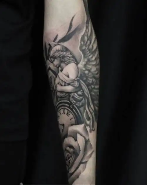 天使纹身图片_手臂欧美写实纹身图案