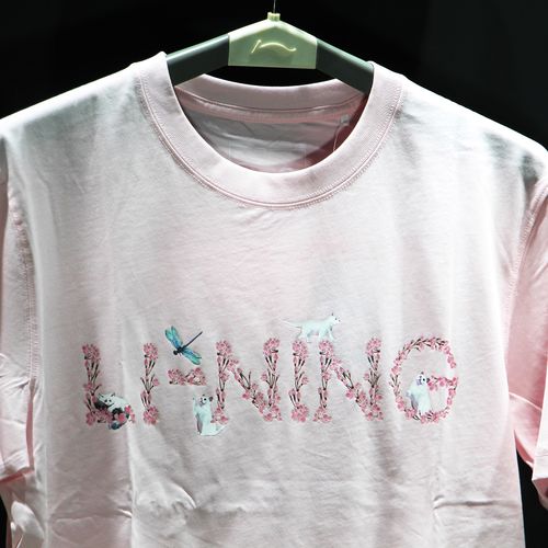 中国李宁2022夏季樱花系列男女女同情侣短袖运动t恤