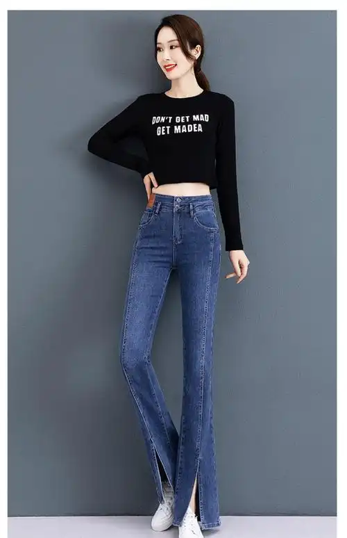 蒂芙尼牛仔裤女春秋2022今年新款显瘦女裤休闲长裤坠感蓝色26