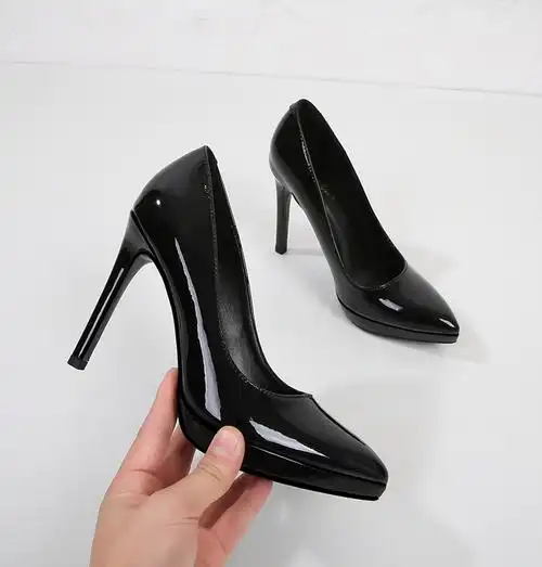 jd优选裸色漆皮防水台高跟鞋2022春季尖头细跟单鞋12厘米皮真不累脚