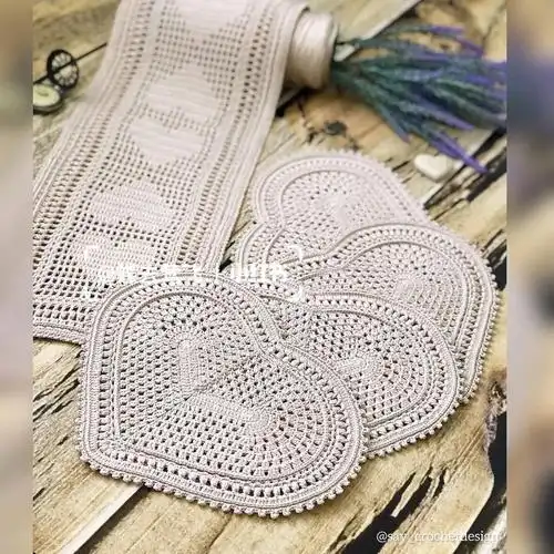 图解钩针编织蕾丝餐巾桌布杯垫花片图案