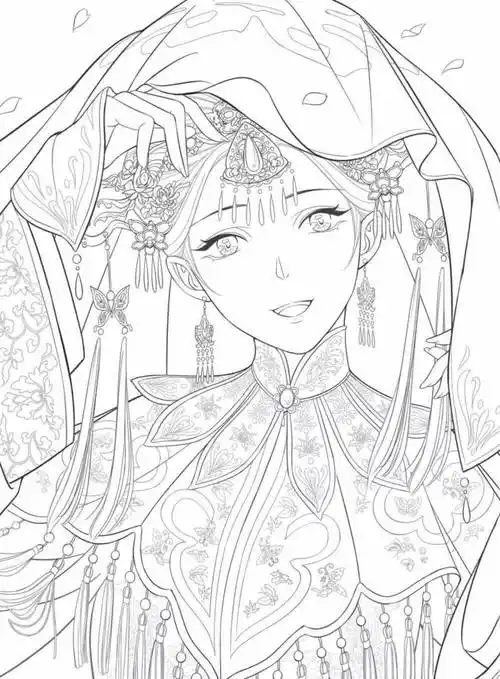 黑白线稿古风人物临摹线稿素材