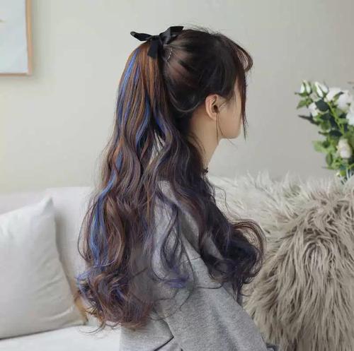 女假辫扎中长发发式绑真发尾假马尾卷发长发发捆水波纹中蓬松子