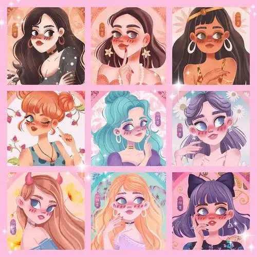 12星座美少女插画9宫格图