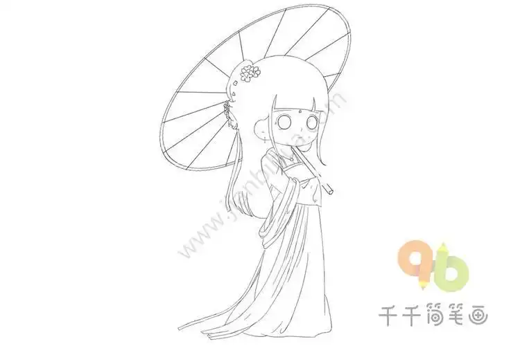 打伞的少女简笔画步骤图古代人物简笔画古风女子撑伞的简笔画古风女生