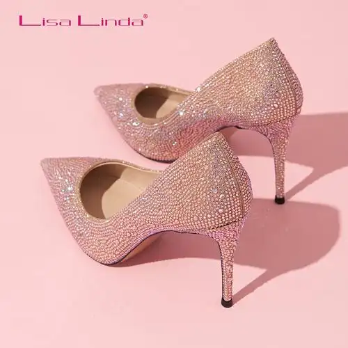 lisalinda丽莎莎莲达满水钻cl高跟鞋水晶鞋婚鞋细跟单鞋