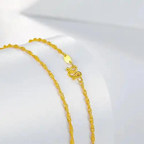 周六福zhouliufu珠宝足金简约女士款水波项链经典款式黄金项链水波链