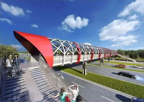 永盛二街人行天桥永盛二街人行天桥坐落于汇景湾旁,采用红色为主色调