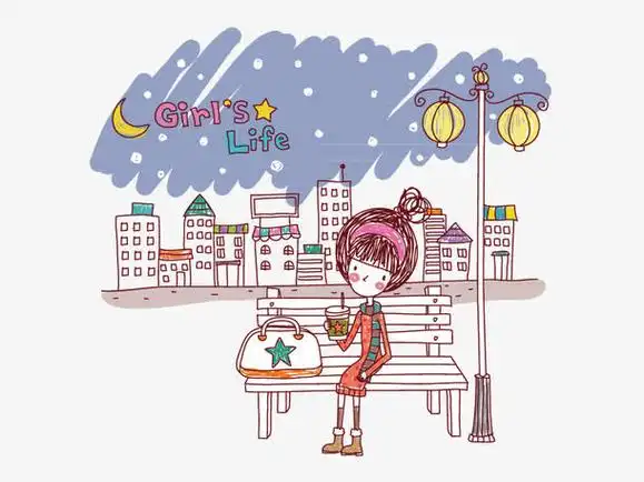 手绘等公交的女孩