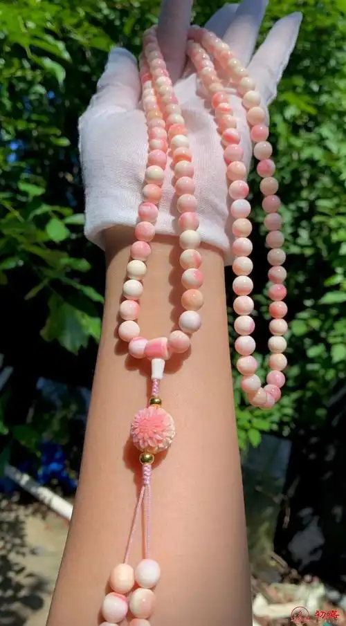 初嘉 胭脂螺8mm粉贝壳手串 手链108颗女王贝收藏级 佛珠项链女友礼物