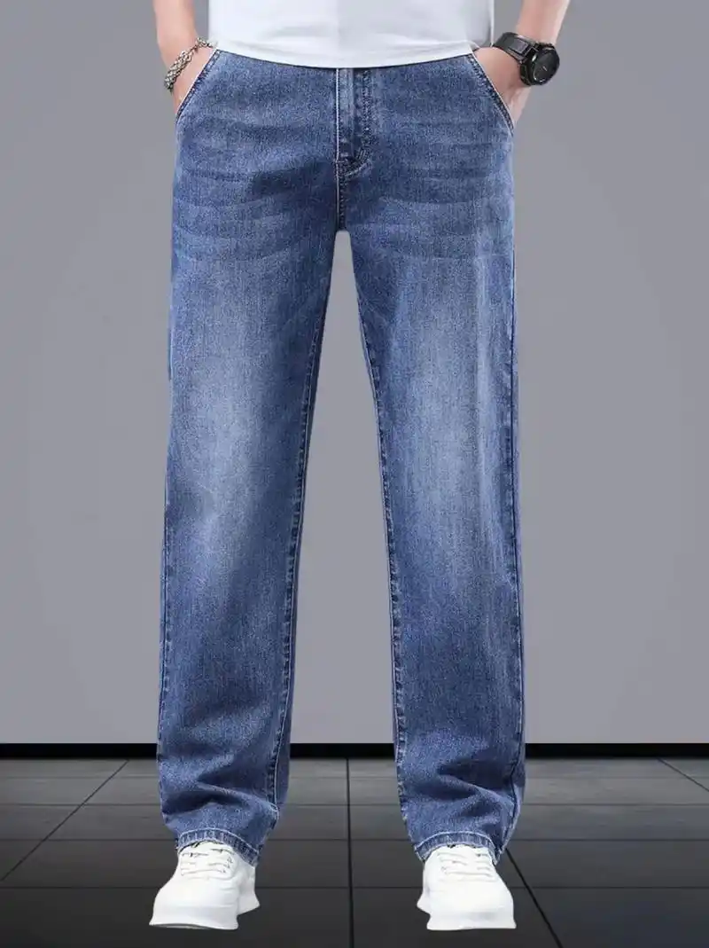 真维斯斜插口袋牛仔裤男款夏季薄款直筒宽松舒适男士休闲长裤子男