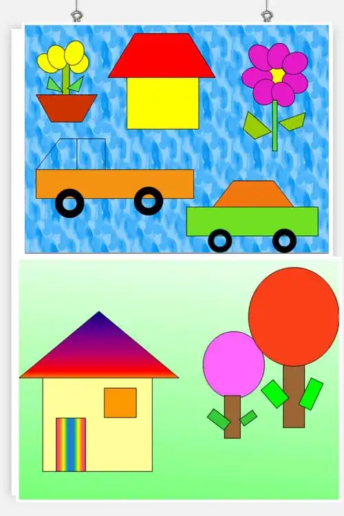 图形变化,体会图形之间的关系. 这些"画"都是由哪些图形组成的?