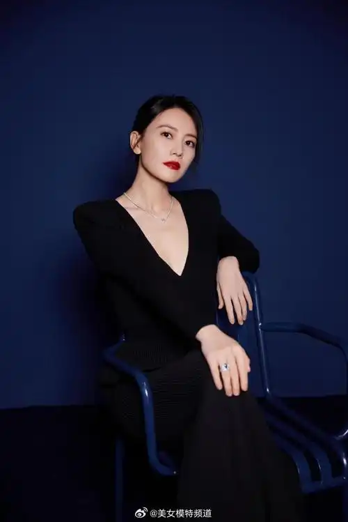 高圆圆穿黑色深v裙优雅大方烈焰红唇女神范十足