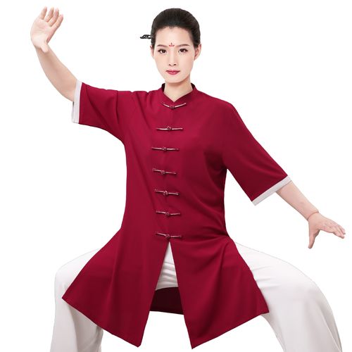 新款太极服女士短袖薄款套装武术表演服夏季中长款男太极拳练功服