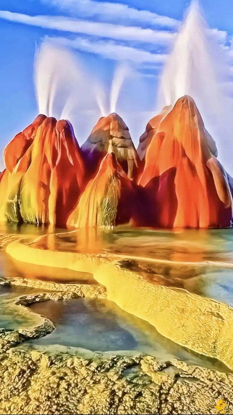 世界自然奇观(五)飞喷泉位于美国内华达州黑岩沙漠内古湖的干涸 - 抖