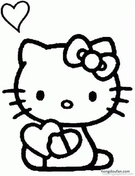 抱着小爱心的凯蒂猫hellokitty涂色卡通简笔画大全