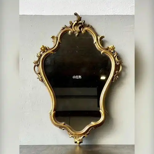 三塔中古vintage实木鎏金镜子