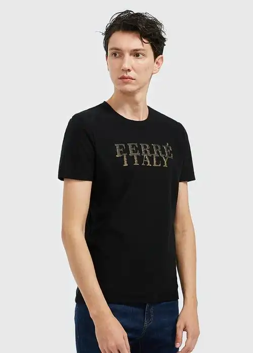 字母圆领短袖体恤男夏季新款轻奢半袖上衣 黑色 46【图片 价格 品牌