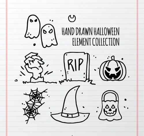手绘素描万圣节元素