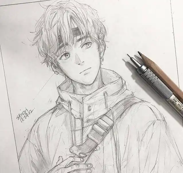 铅笔稿,帅气十足的动漫男生
