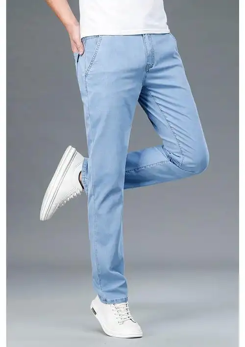 裤男宽松直筒浅蓝色冰丝夏天款休闲中年男士裤裤子男夏季968淡蓝色28