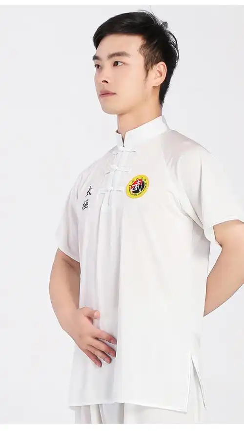 劲武新款太极服上衣速干短袖太极拳武术协会文化衫男女夏季练功服_7折