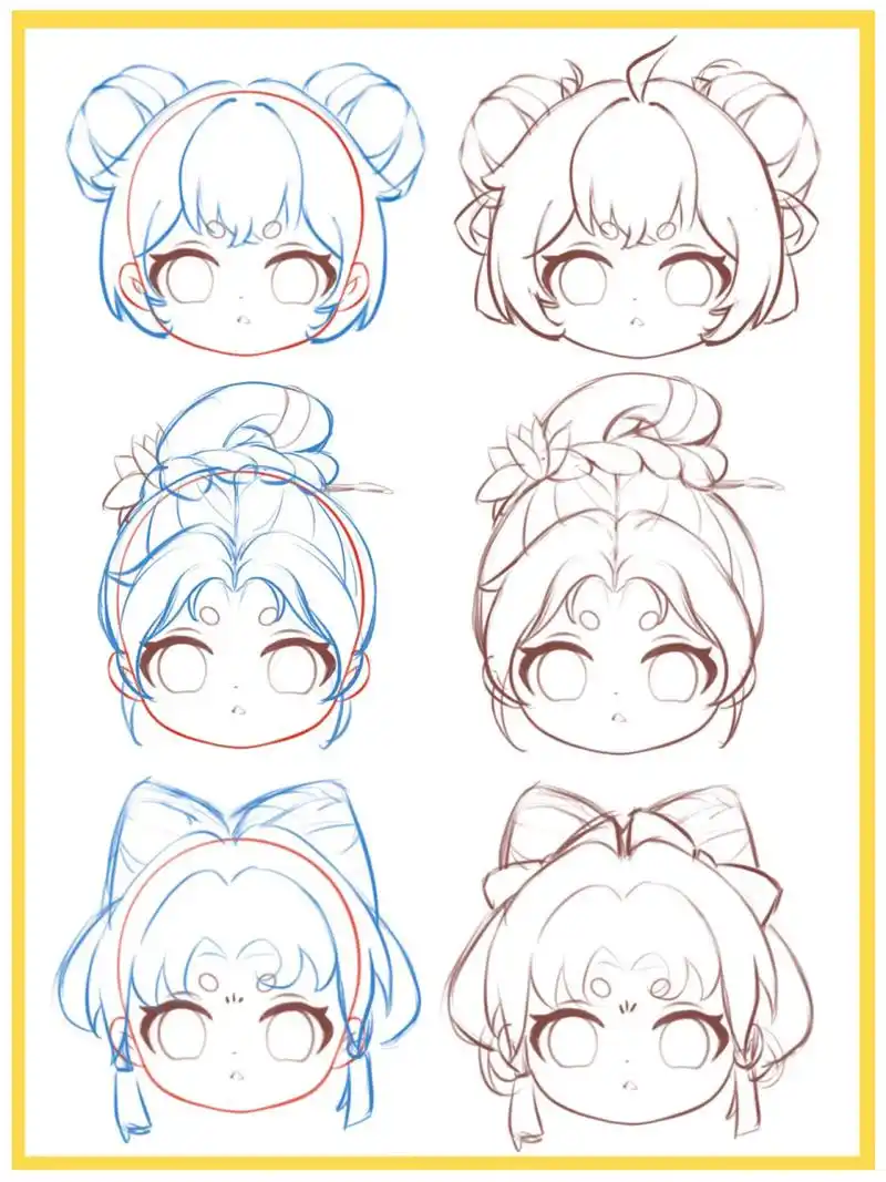 q版女生发型丨几种古风发型的画法 不走弯路丨q版古风发型的画法 和