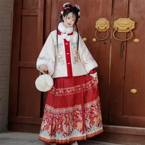 改良马面裙加厚拜年服套装冬季龙新年战袍古装原创明制汉服女新款