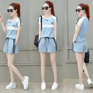 运动服短裤套装女夏季2018新款韩版跑步洋气短衣短裤休闲两件套潮