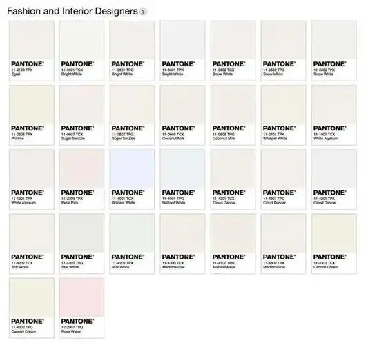 不过在中国传统颜色里,白色有以下几种▽在潘通色卡上,白色的范围是