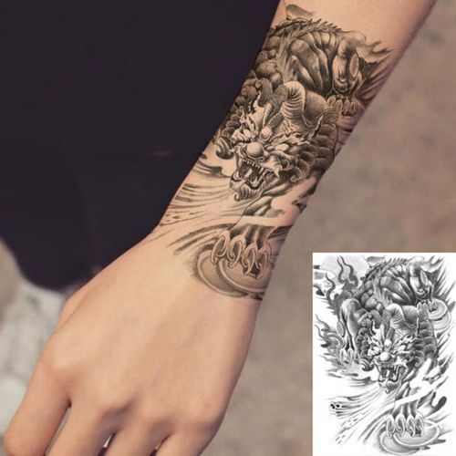 米季琳(mijilin)麒麟貔貅穷奇纹身贴防水男花臂半臂手臂仿真刺青贴纸