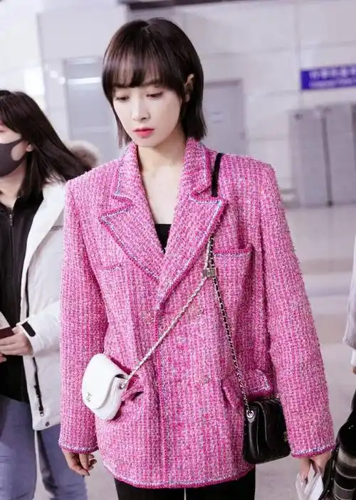 粉色西装7分裤,上班也能穿这么美_裤子_白色_版型