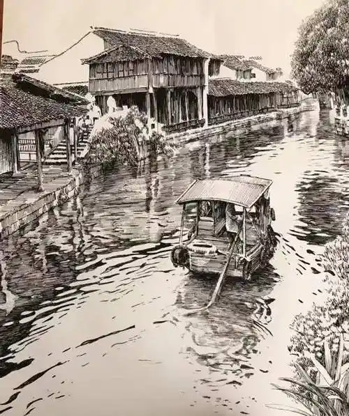 马国斌的钢笔画,美得如此诗情画意,让人陶醉|白雪|雪景|江南水乡_网易