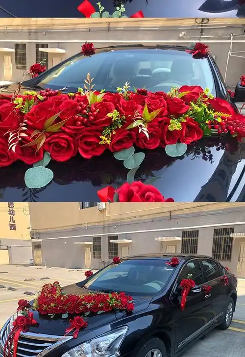 婚车装饰车头鲜花 大v主车婚车装饰车头花结婚花车装饰车头仿真车队