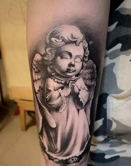 天使纹身图片_手臂欧美写实肖像纹身图案