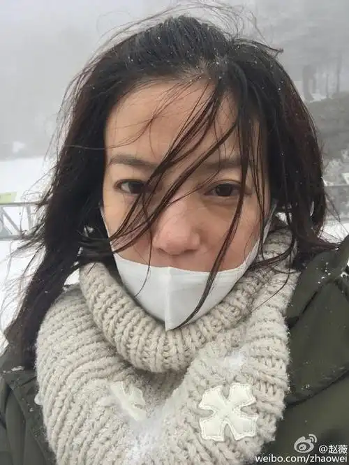 赵薇晒雪地素颜自拍头发凌乱面容显憔悴