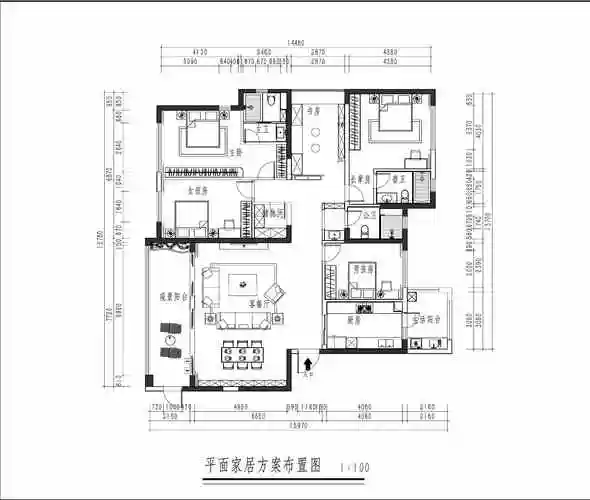 200平四居室户型图