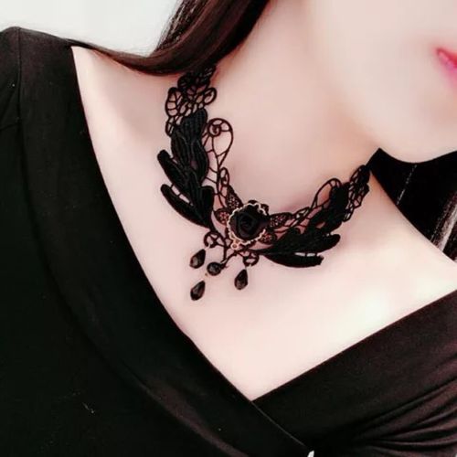 遮疤喉结脖子饰品黑色蕾丝性感礼服配饰大项链颈饰锁骨链复古大气
