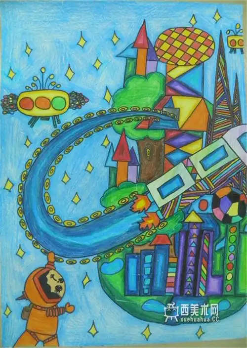 小学生科幻画《极速管道快运》--简笔画大全