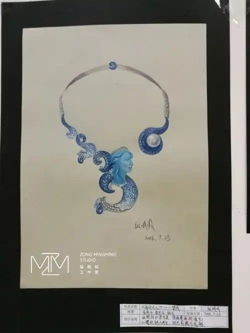 海的女儿绿松石项链珠宝手绘习作