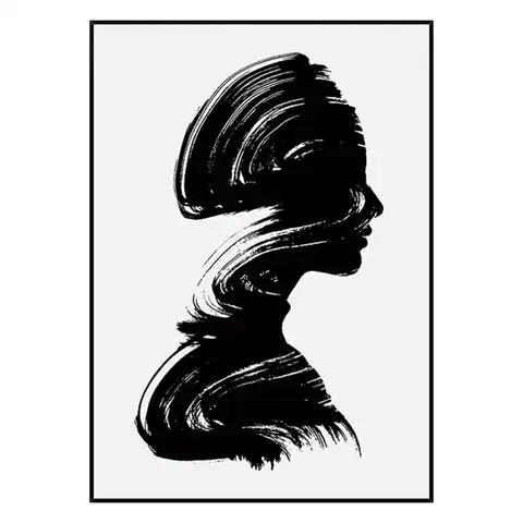 现代简约抽象人物黑白艺术装饰画 玄关过道连廊挂画手绘油画 至美